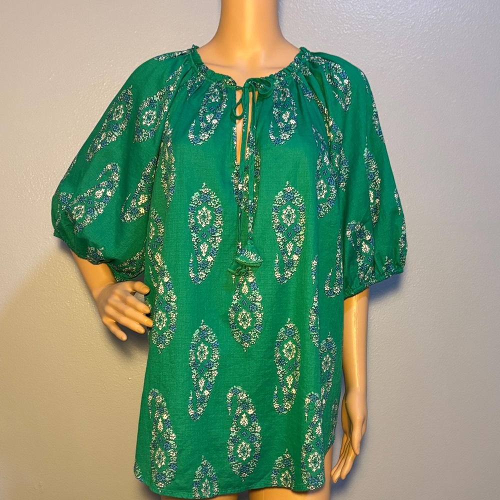 Knox Rose Forest Green Women's Plus Size Top - Floral Design & Balloon Sleeves